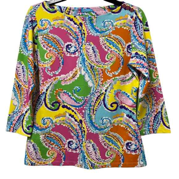 J. McLaughlin Bright Modern Paisley Signature Tee Small - Picture 1 of 5